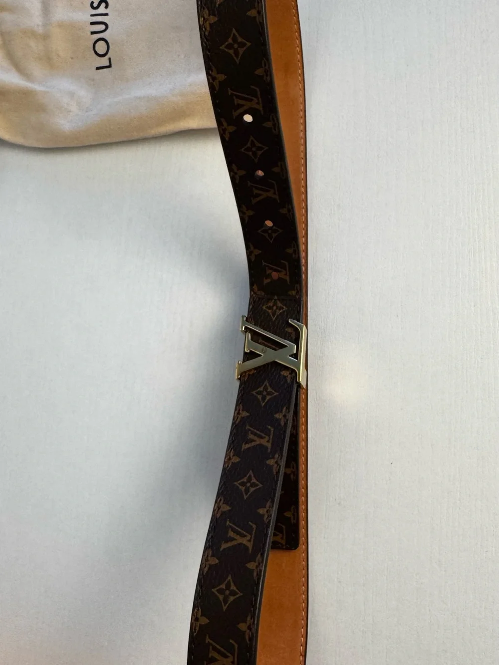 Louis Vuitton Brown Monogram Belt with Gold LV Buckle